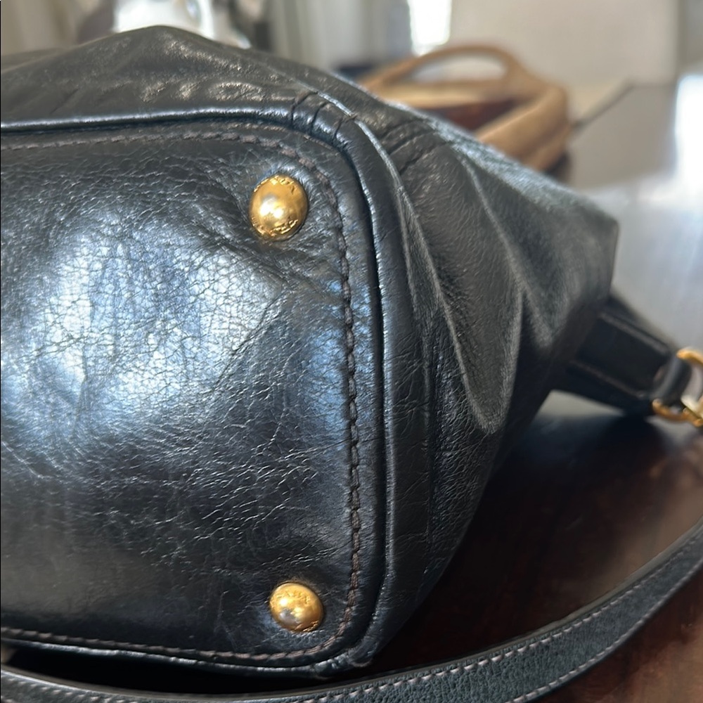 Prada Black Leather Tote with Gold Hardware Accents - Picture 12 of 17